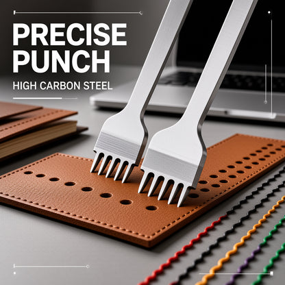 Professional Leather Stitching Pricking Iron Set, White Steel Diamond Chisel Punch for Hand‑Sew Leather Craft Work