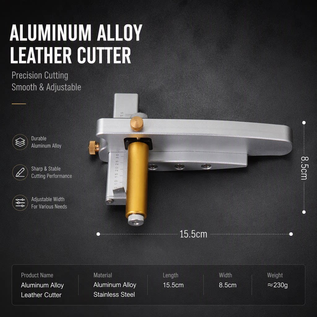 Professional Leather Strap Strip Cutter, Adjustable Width & Thickness Hand‑Held Aluminum Cutting Tool for Belt & Leather Craft Projects