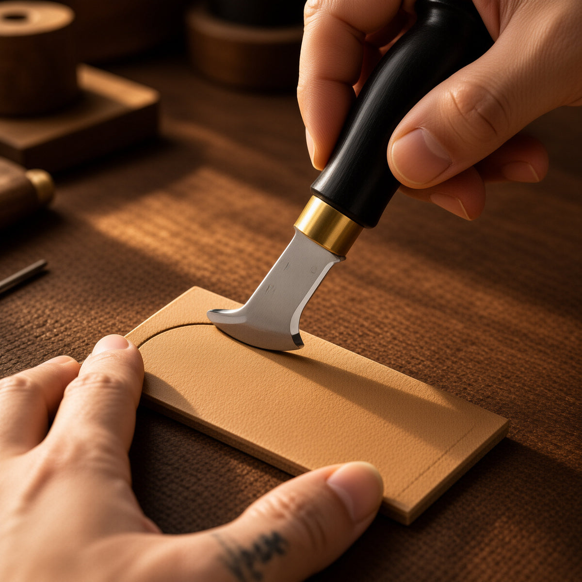 Leather Groover Tool, Ebony Handle Leather Edge Creaser, Leather Stamping Grooving Tool for Leather Craft, 4 Sizes 1.0/1.5/2.0/2.5mm Leather Working Tool for DIY Leathercraft Projects