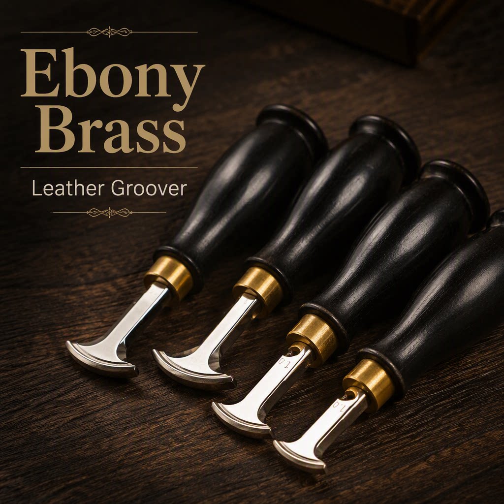 Leather Groover Tool, Ebony Handle Leather Edge Creaser, Leather Stamping Grooving Tool for Leather Craft, 4 Sizes 1.0/1.5/2.0/2.5mm Leather Working Tool for DIY Leathercraft Projects