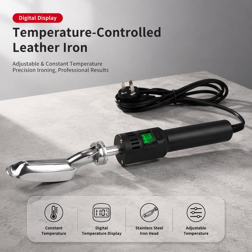 Digital Temperature Control Leather Iron, 80W Electric Leather Wrinkle Remover with Stainless Steel Tip, 50‑300°C Adjustable Heat for Leather Garments & Leather Goods