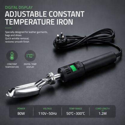 Digital Temperature Control Leather Iron, 80W Electric Leather Wrinkle Remover with Stainless Steel Tip, 50‑300°C Adjustable Heat for Leather Garments & Leather Goods